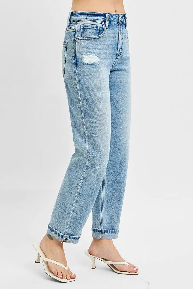 RISEN Full Size High Rise Ankle Boyfriend Distressed Jeans Plus Size - Love Salve